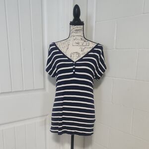 3/$10 - Navy Striped Maternity Top Motherhood Maternity Size Large